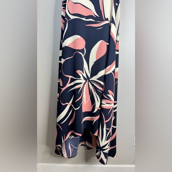 Cynthia Rowley Navy Pink Floral Spaghetti Strap Midi Dress Resortwear Size Large - Picture 3 of 8